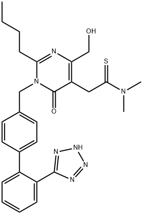 5-Pyrimidineethanethioamide, 2-butyl-1,6-dihydro-4-(hydroxymethyl)-N,N-dimethyl-6-oxo-1-[[2'-(2H-tetrazol-5-yl)[1,1'-biphenyl]-4-yl]methyl]- Structure