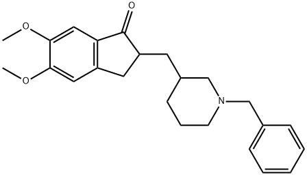 1H-Inden-1-one, 2,3-dihydro-5,6-dimethoxy-2-[[1-(phenylmethyl)-3-piperidinyl]methyl]- Struktur