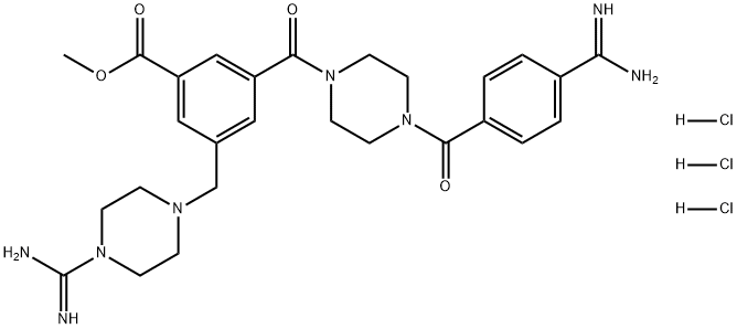 Benzoic acid, 3-[[4-[4-(aminoiminomethyl)benzoyl]-1-piperazinyl]carbonyl]-5-[[4-(aminoiminomethyl)-1-piperazinyl]methyl]-, methyl ester, hydrochloride (1:3),2070015-03-9,结构式