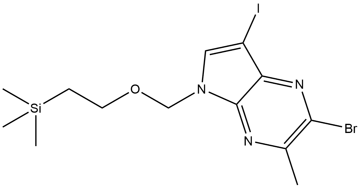 2-Bromo-7-iodo-3-methyl-5-[[2-(trimethylsilyl)ethoxy]methyl]-5H-pyrrolo[2,3-b]pyrazine Struktur