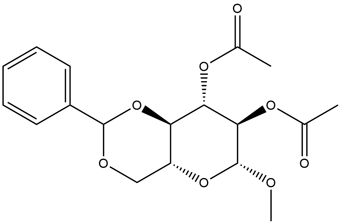 2,3-二-O-乙酰基-4,6-O-亚苄基-Β-D-吡喃葡萄糖苷甲酯, 20750-01-0, 结构式