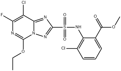 Benzoic acid, 3-chloro-2-[[(8-chloro-5-ethoxy-7-fluoro[1,2,4]triazolo[1,5-c]pyrimidin-2-yl)sulfonyl]amino]-, methyl ester Struktur