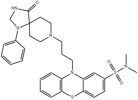 10H-Phenothiazine-2-sulfonamide, N,N-dimethyl-10-[3-(4-oxo-1-phenyl-1,3,8-triazaspiro[4.5]dec-8-yl)propyl]- Structure