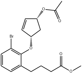 Benzenebutanoic acid, 2-[[(1S,4R)-4-(acetyloxy)-2-cyclopenten-1-yl]oxy]-3-bromo-, methyl ester Struktur