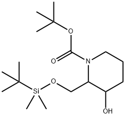 1-Piperidinecarboxylic acid, 2-[[[(1,1-dimethylethyl)dimethylsilyl]oxy]methyl]-3-hydroxy-, 1,1-dimethylethyl ester Structure