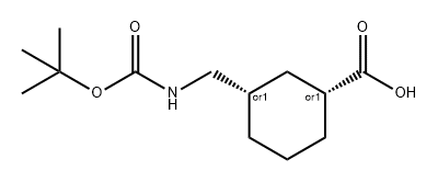 Cyclohexanecarboxylic acid, 3-[[[(1,1-dimethylethoxy)carbonyl]amino]methyl]-, (1R,3S)-rel- Structure
