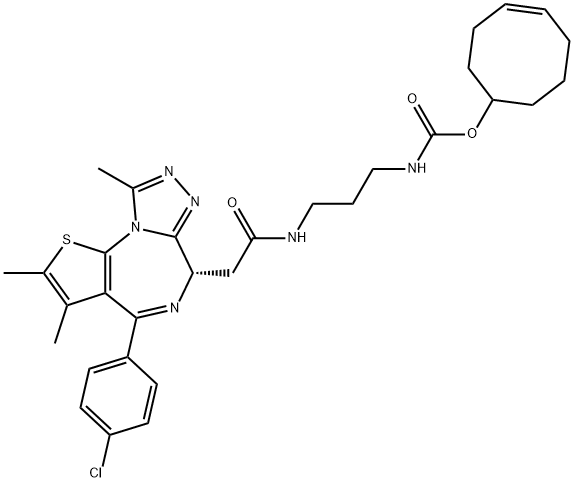 Carbamic acid, N-[3-[[2-[(6S)-4-(4-chlorophenyl)-2,3,9-trimethyl-6H-thieno[3,2-f][1,2,4]triazolo[4,3-a][1,4]diazepin-6-yl]acetyl]amino]propyl]-, 4-cycloocten-1-yl ester Structure