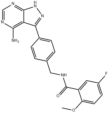 N-(4-(4-amino-1H-pyrazolo[3,4-d]pyrimidin-3-yl)benzyl)-5-fluoro-2-methoxybenzamide Struktur