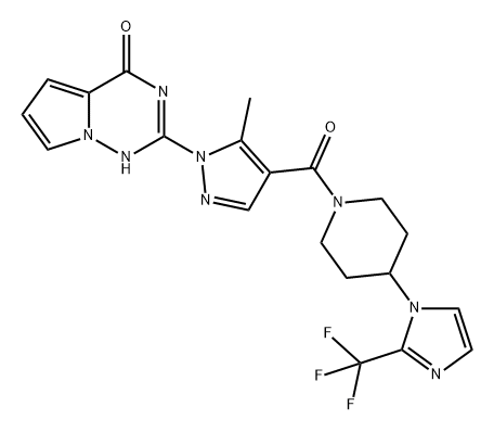 Pyrrolo[2,1-f][1,2,4]triazin-4(1H)-one, 2-[5-methyl-4-[[4-[2-(trifluoromethyl)-1H-imidazol-1-yl]-1-piperidinyl]carbonyl]-1H-pyrazol-1-yl]- 结构式
