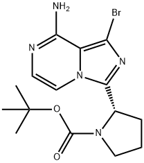 Tert-butyl (S)-2-(8-amino-1-bromoimidazo[1,5-a]pyrazin-3-yl)pyrrolidine-1-carboxylate, 2097168-74-4, 结构式