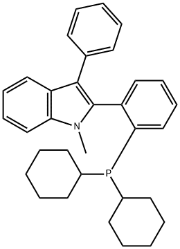 2-(1-メチル-3-フェニル-1H-インドール-2-イル)フェニルジシクロヘキシルホスフィン 化学構造式