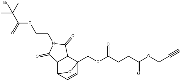 (2-(2-((2-bromo-2-methylpropanoyl)oxy)ethyl)-1,3-dioxo-1,2,3,3a,7,7a-hexahydro-4H-4,7-epoxyisoindol-4-yl)methyl prop-2-yn-1-yl succinate Struktur