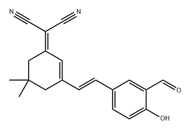Propanedinitrile, 2-[3-[(1E)-2-(3-formyl-4-hydroxyphenyl)ethenyl]-5,5-dimethyl-2-cyclohexen-1-ylidene]- Structure