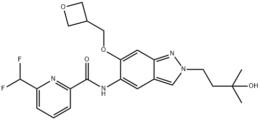 6-(difluoromethyl)-N-[2-(3-hydroxy-3-methylbutyl)-
6-[(oxetan-3-yl)methoxy]-2H-indazol-5-yl]pyridine-
2-carboxamide Structure