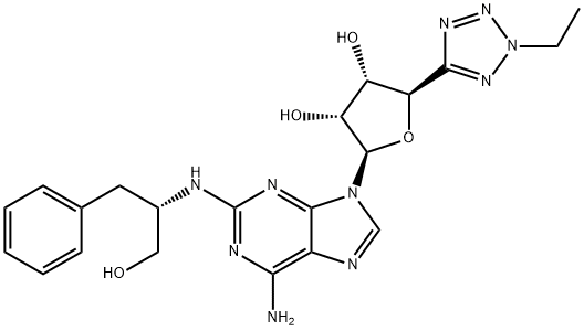 3,4-Furandiol, 2-[6-amino-2-[[(1S)-1-(hydroxymethyl)-2-phenylethyl]amino]-9H-purin-9-yl]-5-(2-ethyl-2H-tetrazol-5-yl)tetrahydro-, (2R,3R,4S,5R)- Struktur