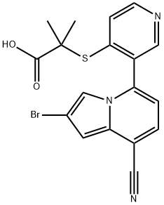2-[[3-(2-Bromo-8-cyano-5-indolizinyl)-4-pyridinyl]thio]-2-methylpropanoic acid,2102670-94-8,结构式