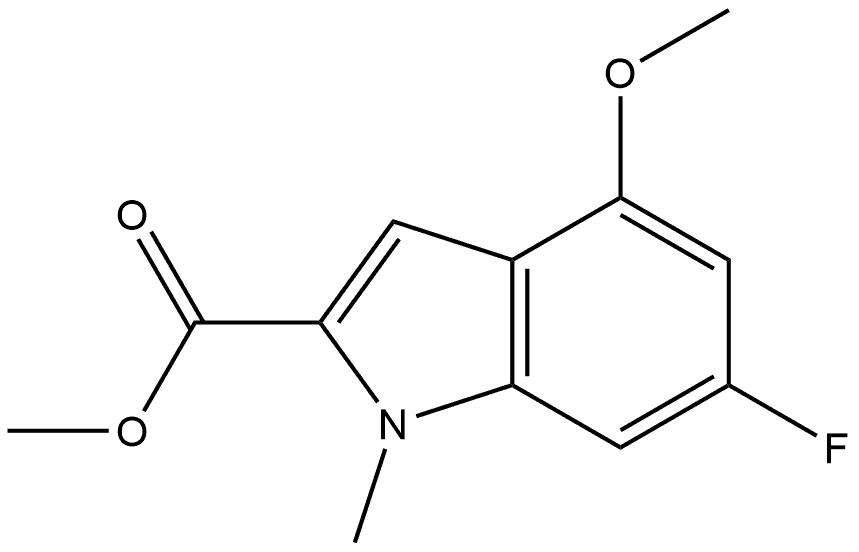 6-氟-4-甲氧基-1-甲基吲哚-2-甲酸甲酯 结构式