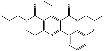 3-Pyridinecarboxylic acid, 2-(3-chlorophenyl)-4,6-diethyl-5-[(propylthio)carbonyl]-, propyl ester Structure