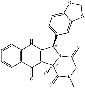 Pyrazino[1',2':1,5]pyrrolo[3,4-b]quinoline-1,4,12(6H)-trione, 6-(1,3-benzodioxol-5-yl)-2,3,7,12b-tetrahydro-2-methyl-, (6R,12bR)-rel- Struktur
