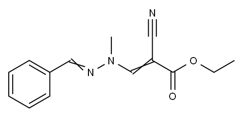 2-Propenoic acid, 2-cyano-3-[1-methyl-2-(phenylmethylene)hydrazinyl]-, ethyl ester Struktur