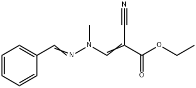 2-Propenoic acid, 2-cyano-3-[1-methyl-2-(phenylmethylene)hydrazinyl]-, ethyl ester Struktur