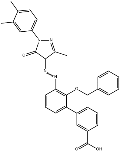 [1,1'-Biphenyl]-3-carboxylic acid, 3'-[2-[1-(3,4-dimethylphenyl)-4,5-dihydro-3-methyl-5-oxo-1H-pyrazol-4-yl]diazenyl]-2'-(phenylmethoxy)- Structure