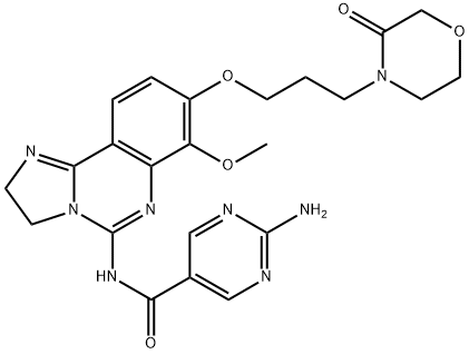 5-Pyrimidinecarboxamide, 2-amino-N-[2,3-dihydro-7-methoxy-8-[3-(3-oxo-4-morpholinyl)propoxy]imidazo[1,2-c]quinazolin-5-yl]- Structure