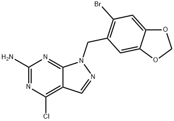 1H-Pyrazolo[3,4-d]pyrimidin-6-amine, 1-[(6-bromo-1,3-benzodioxol-5-yl)methyl]-4-chloro- Struktur