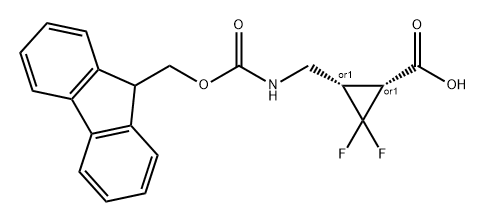 Cyclopropanecarboxylic acid, 3-[[[(9H-fluoren-9-ylmethoxy)carbonyl]amino]methyl]-2,2-difluoro-, (1R,3S)-rel- Struktur