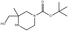 1-Piperazinecarboxylic acid, 3-(hydroxymethyl)-3-methyl-, 1,1-dimethylethyl ester Struktur