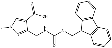 1H-Pyrazole-4-carboxylic acid, 3-[[[(9H-fluoren-9-ylmethoxy)carbonyl]amino]methyl]-1-methyl- Struktur