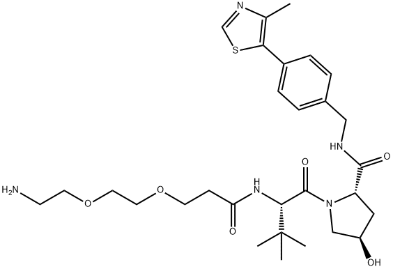 L-Prolinamide, N-[3-[2-(2-aminoethoxy)ethoxy]-1-oxopropyl]-3-methyl-L-valyl-4-hydroxy-N-[[4-(4-methyl-5-thiazolyl)phenyl]methyl]-, (4R)- Structure