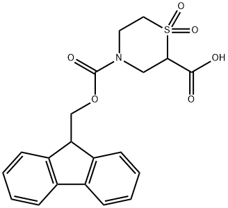 4-{[(9H-fluoren-9-yl)methoxy]carbonyl}-1,1-dioxo-1lambda6-thiomorpholine-2-carboxylic acid Struktur