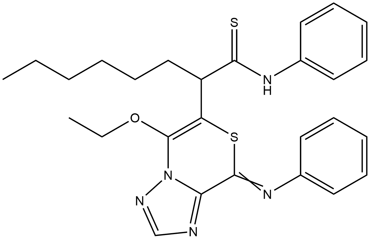 2-[(8Z)-5-Ethoxy-8-(phenylimino)-8H-[1,2,4]triazolo[3,2-c][1,4]thiazin-6-yl]-N-phenyloctanethioamide,216169-17-4,结构式