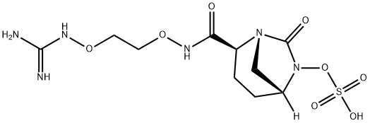 Sulfuric acid, mono[(1R,2S,5R)-2-[[[2-[[(aminoiminomethyl)amino]oxy]ethoxy]amino]carbonyl]-7-oxo-1,6-diazabicyclo[3.2.1]oct-6-yl] ester 化学構造式