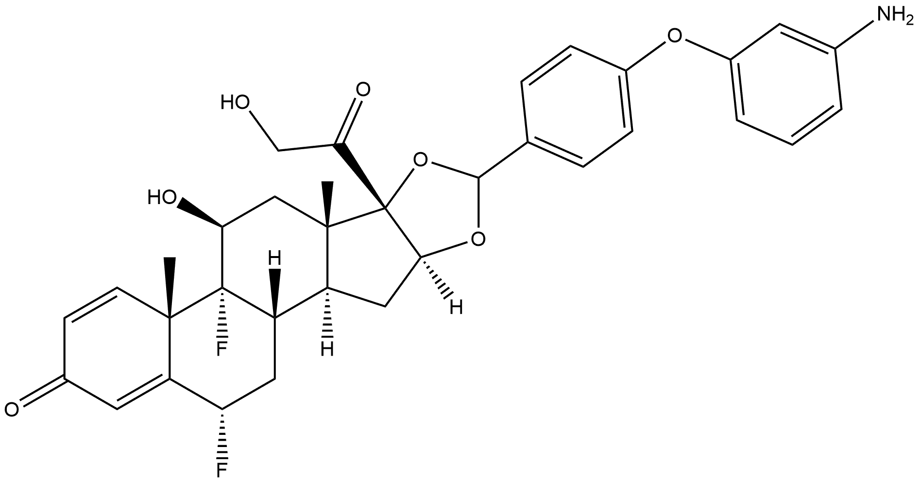 Pregna-1,4-diene-3,20-dione, 16,17-[[(R)-[4-(3-aminophenoxy)phenyl]methylene]bis(oxy)]-6,9-difluoro-11,21-dihydroxy-, (6α,11β,16α)- Structure