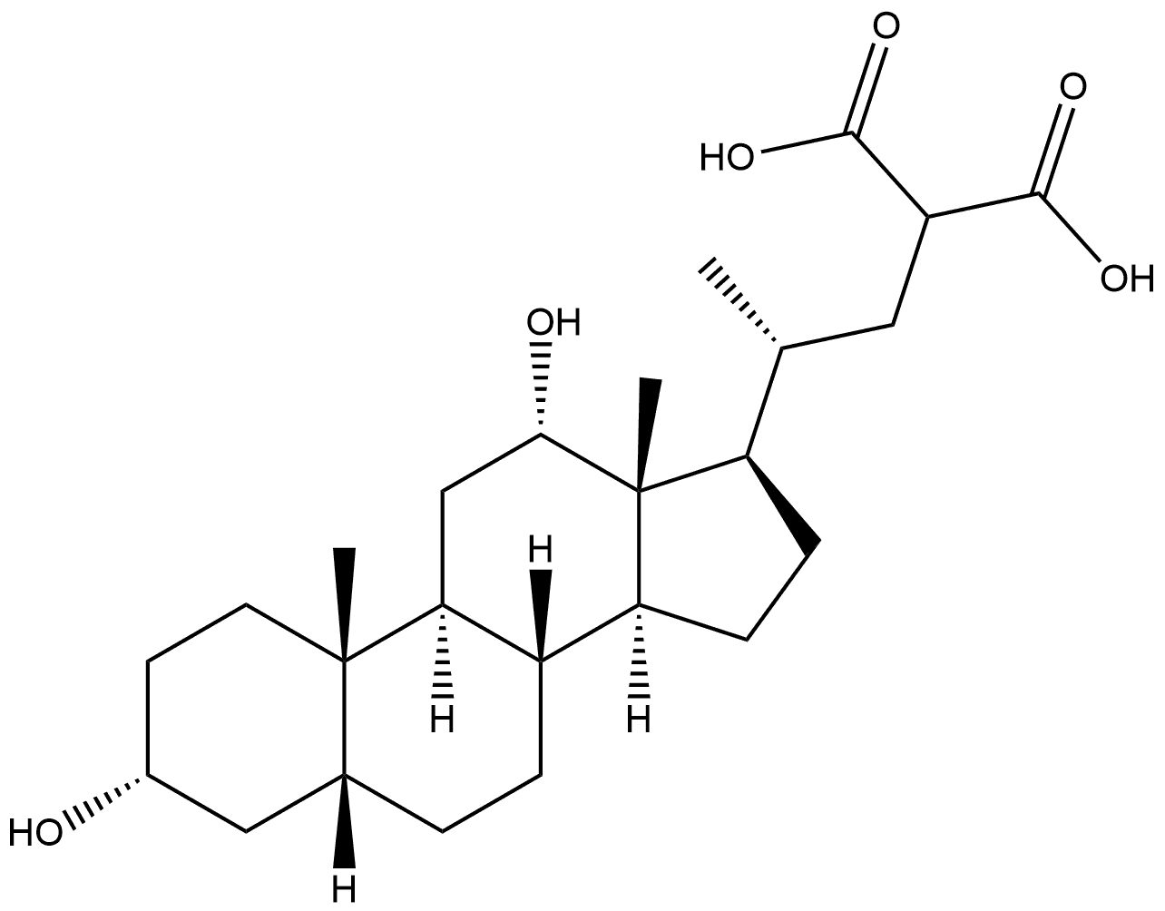 24-Norcholane-23,23-dicarboxylic acid, 3,12-dihydroxy-, (3α,5β,12α)- Structure