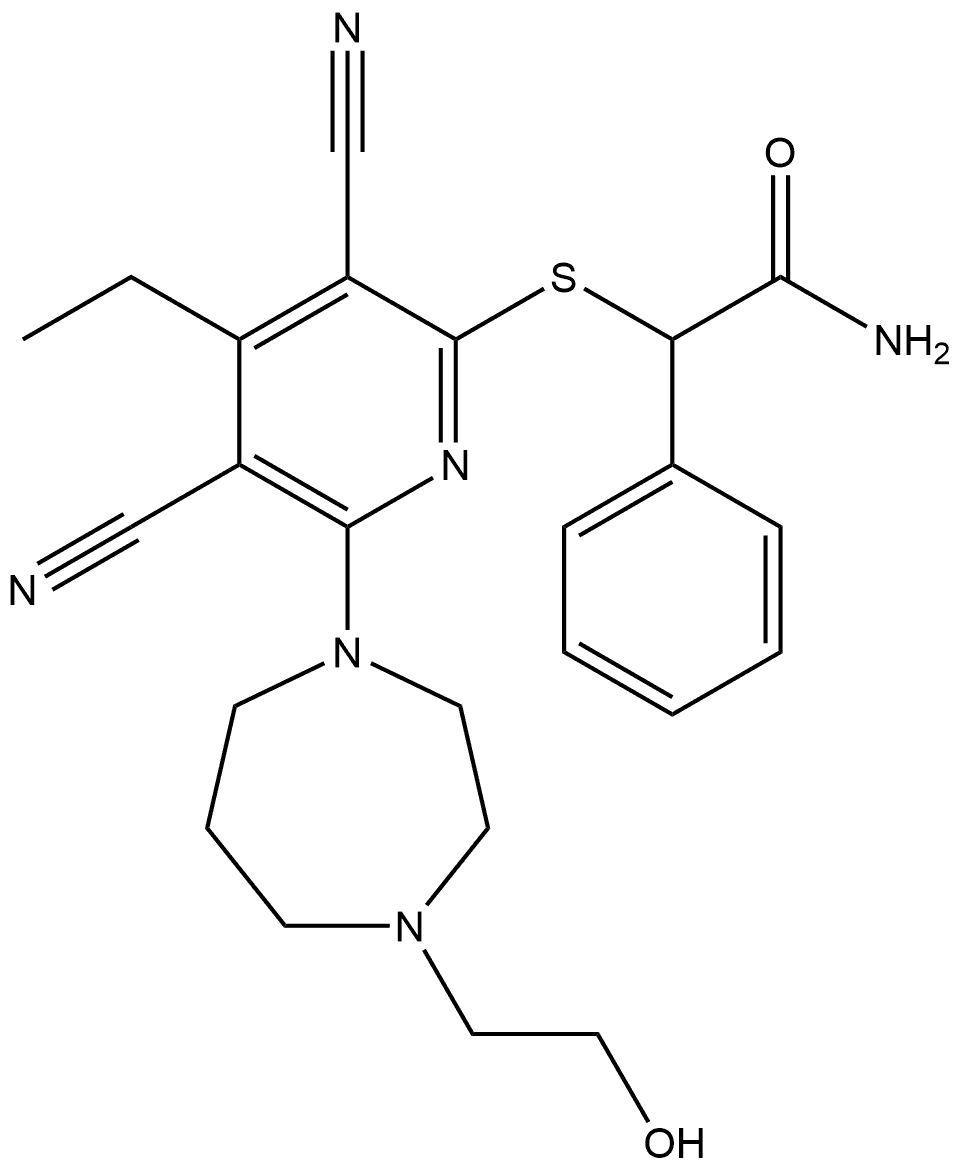 α-[[3,5-Dicyano-4-ethyl-6-[hexahydro-4-(2-hydroxyethyl)-1H-1,4-diazepin-1-yl]-2-pyridinyl]thio]benzeneacetamide Structure