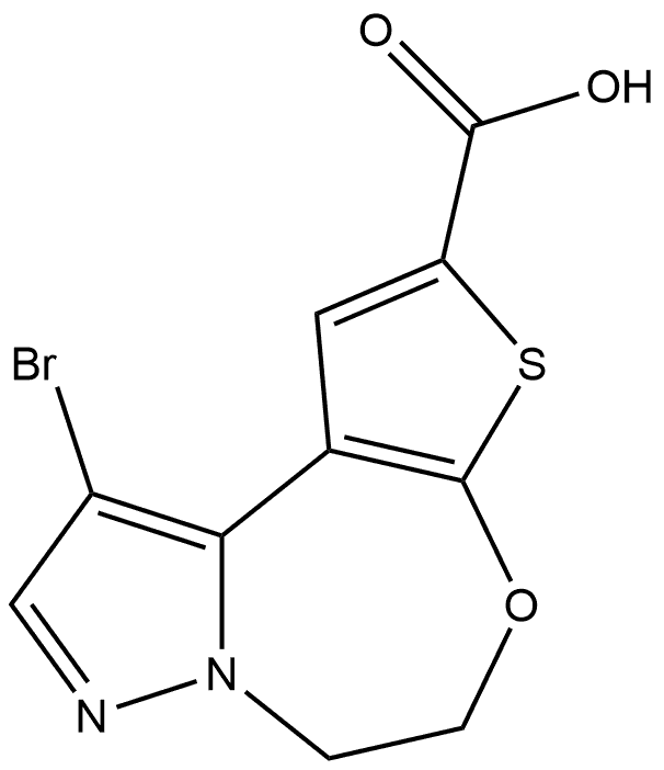 10-溴-5,6-二氢吡唑并[1,5-D]噻吩并[3,2-F][1,4]氧氮杂-2-甲酸 结构式