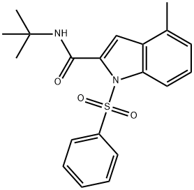 N-(叔丁基)-4-甲基-1-(苯基磺酰基)-1H-吲哚-2-甲酰胺, 2170450-98-1, 结构式