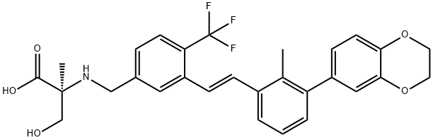 Serine, N-[[3-[(1E)-2-[3-(2,3-dihydro-1,4-benzodioxin-6-yl)-2-methylphenyl]ethenyl]-4-(trifluoromethyl)phenyl]methyl]-2-methyl- Struktur