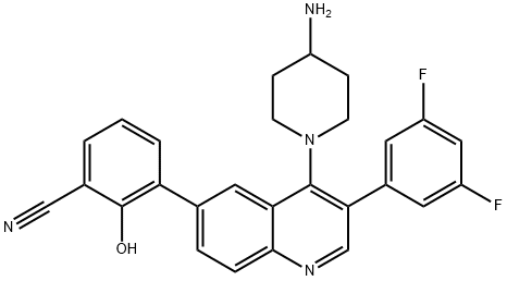 Benzonitrile, 3-[4-(4-amino-1-piperidinyl)-3-(3,5-difluorophenyl)-6-quinolinyl]-2-hydroxy- Structure