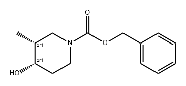 1-Piperidinecarboxylic acid, 4-hydroxy-3-methyl-, phenylmethyl ester, (3R,4S)-rel- 化学構造式