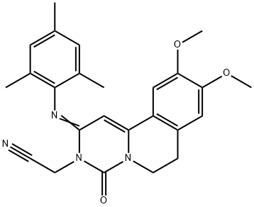 2H-Pyrimido[6,1-a]isoquinoline-3(4H)-acetonitrile, 6,7-dihydro-9,10-dimethoxy-4-oxo-2-[(2,4,6-trimethylphenyl)imino]- Structure