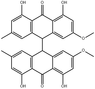 [9,9'-Bianthracene]-10,10'(9H,9'H)-dione, 4,4',5,5'-tetrahydroxy-2,2'-dimethoxy-7,7'-dimethyl- 化学構造式