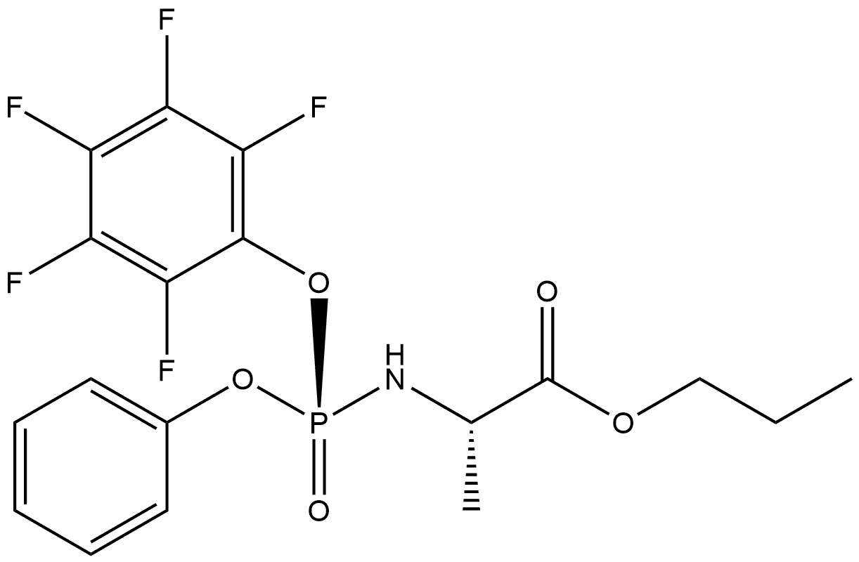 L-Alanine, N-[(S)-(2,3,4,5,6-pentafluorophenoxy)phenoxyphosphinyl]-, propyl ester Structure