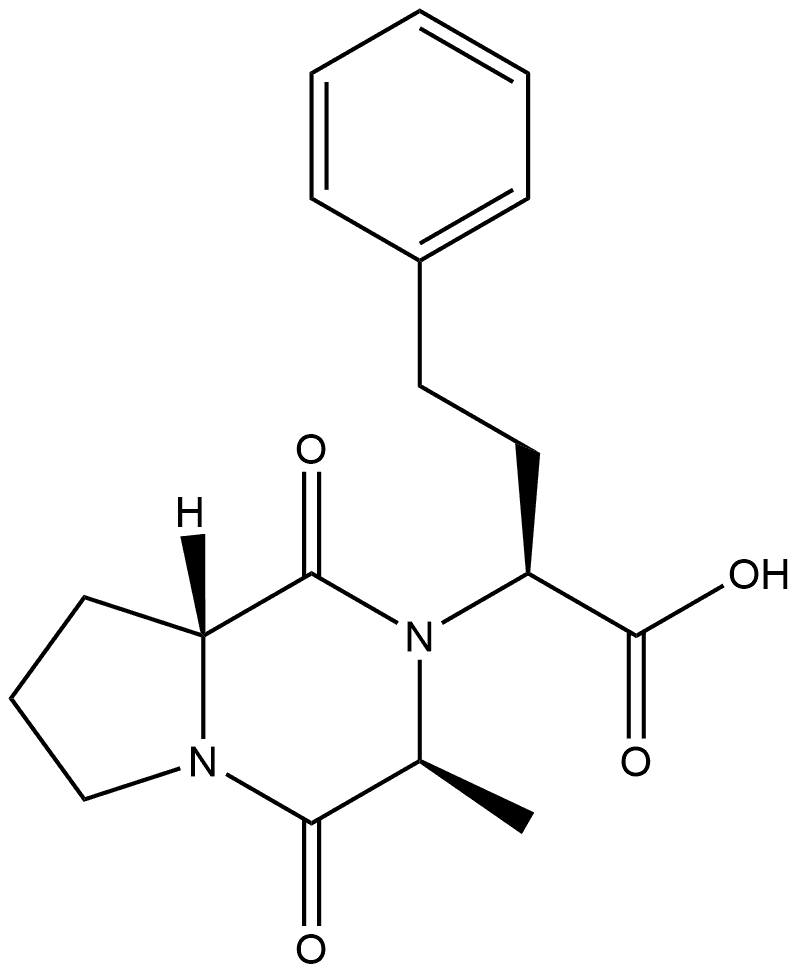 Pyrrolo[1,2-a]pyrazine-2(1H)-acetic acid, hexahydro-3-methyl-1,4-dioxo-α-(2-phenylethyl)-, (αS,3S,8aR)- Struktur