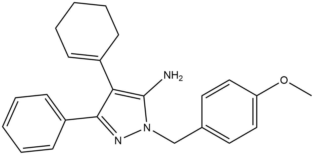 4-(环己-1-烯-1-基)-1-(4-甲氧基苄基)-3-苯基-1H-吡唑-5-胺, 2201058-77-5, 结构式
