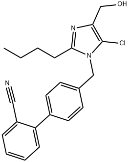 [1,1'-Biphenyl]-2-carbonitrile, 4'-[[2-butyl-5-chloro-4-(hydroxymethyl)-1H-imidazol-1-yl]methyl]- Structure