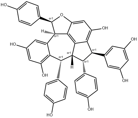 Benz[5,6]azuleno[7,8,1-cde]benzofuran-2,6,8-triol, 3-(3,5-dihydroxyphenyl)-3,4,4a,5,9b,10-hexahydro-4,5,10-tris(4-hydroxyphenyl)-, (3R,4R,4aR,5R,9bR,10S)-rel- 结构式